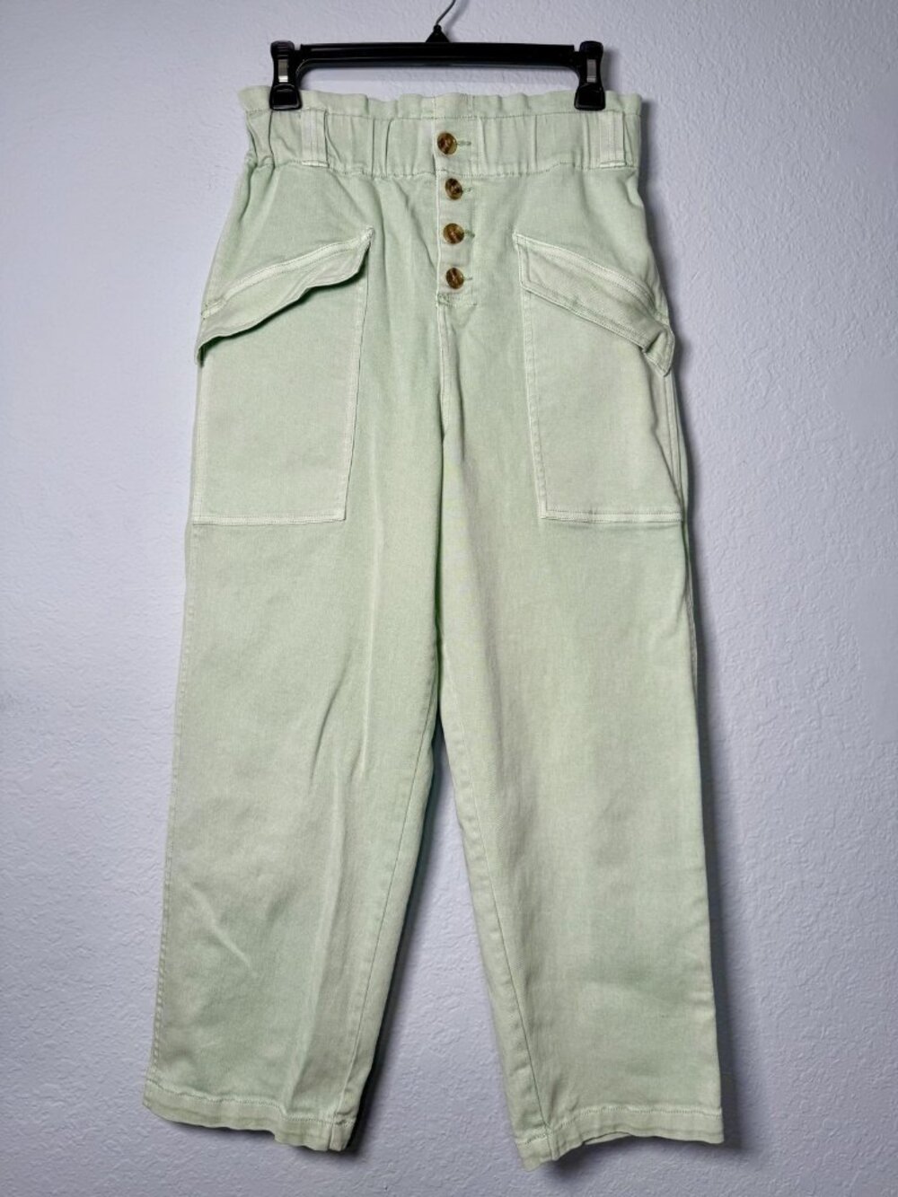 BP Nordstrom Paperbag High Waist Twill Jeans 27 Mint Sage Green Button Fly Retro
